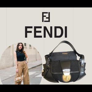 RARE authentic FENDI zucchino mini borsa tuc baguette shoulder black & gold